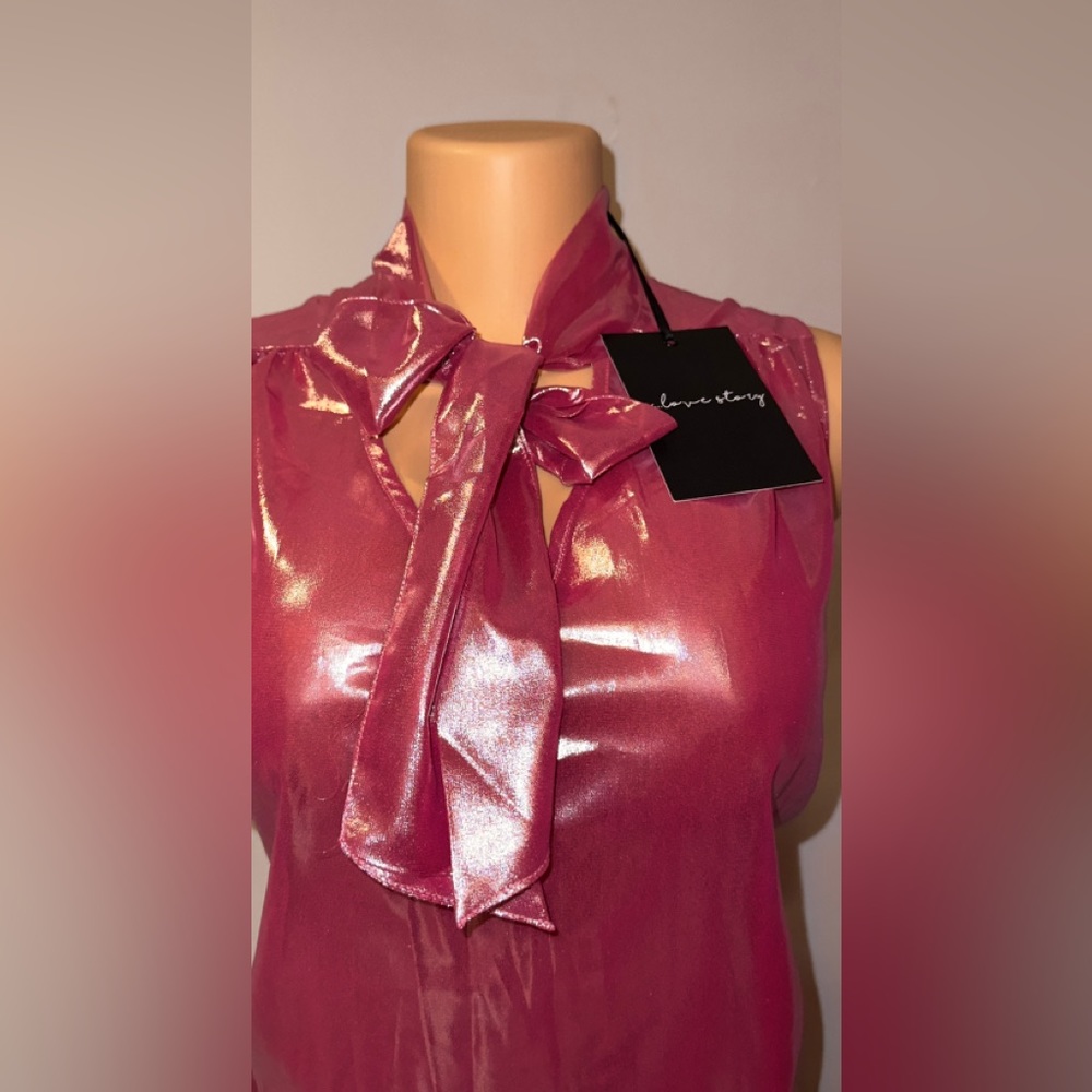 SOLD NWT WOMEN’S BLOUSE METALLIC PINK SLEEVELESS SIZE XL - Picture 4 of 9